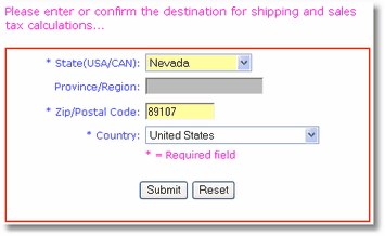 State, zip, and country are collected to calculate shipping.